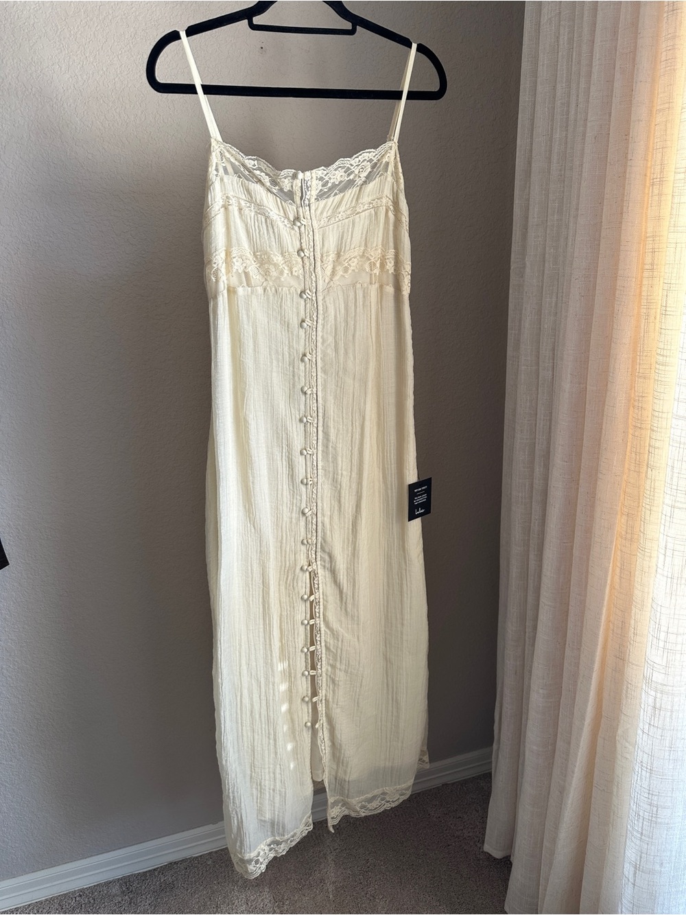 NWT Lulus Veanna Cream Textured Lace Button-Front Dress